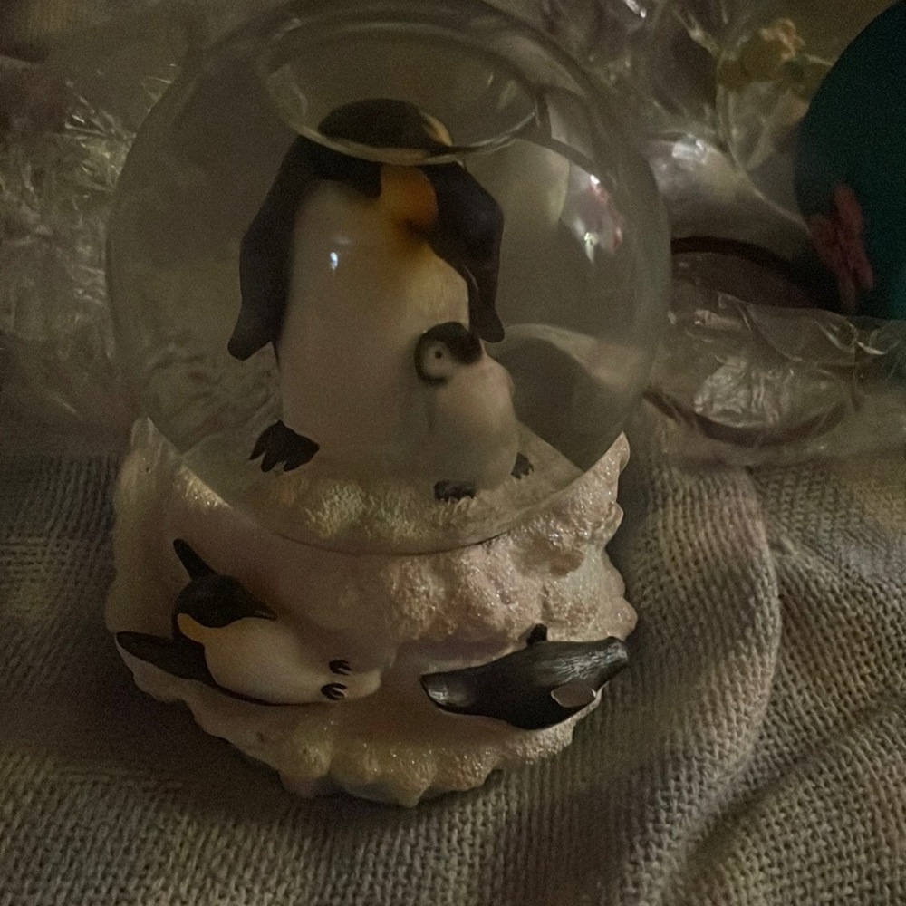 It is black and white and yellow it makes music it’s a snowglobe